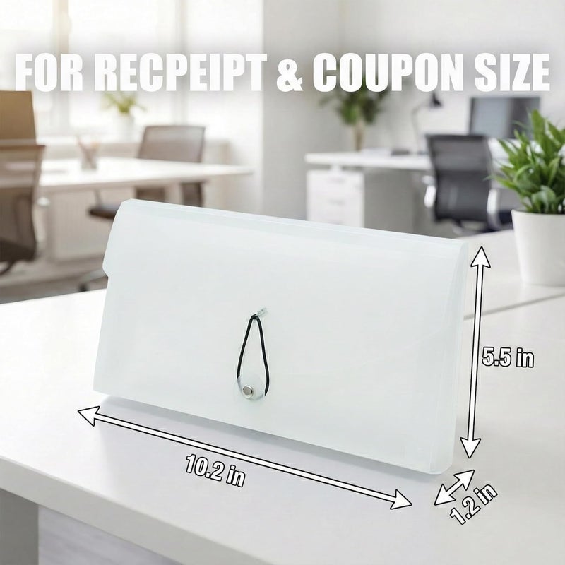 Gtheimn Portable 13-Pocket Receipt & Coupon Organizer, Small Expanding Accordion File Folder with Labels, Long Ticket Size Holder for Bills, Checks, and Travel Documents (10.2" x 5.5"), White - Image 2
